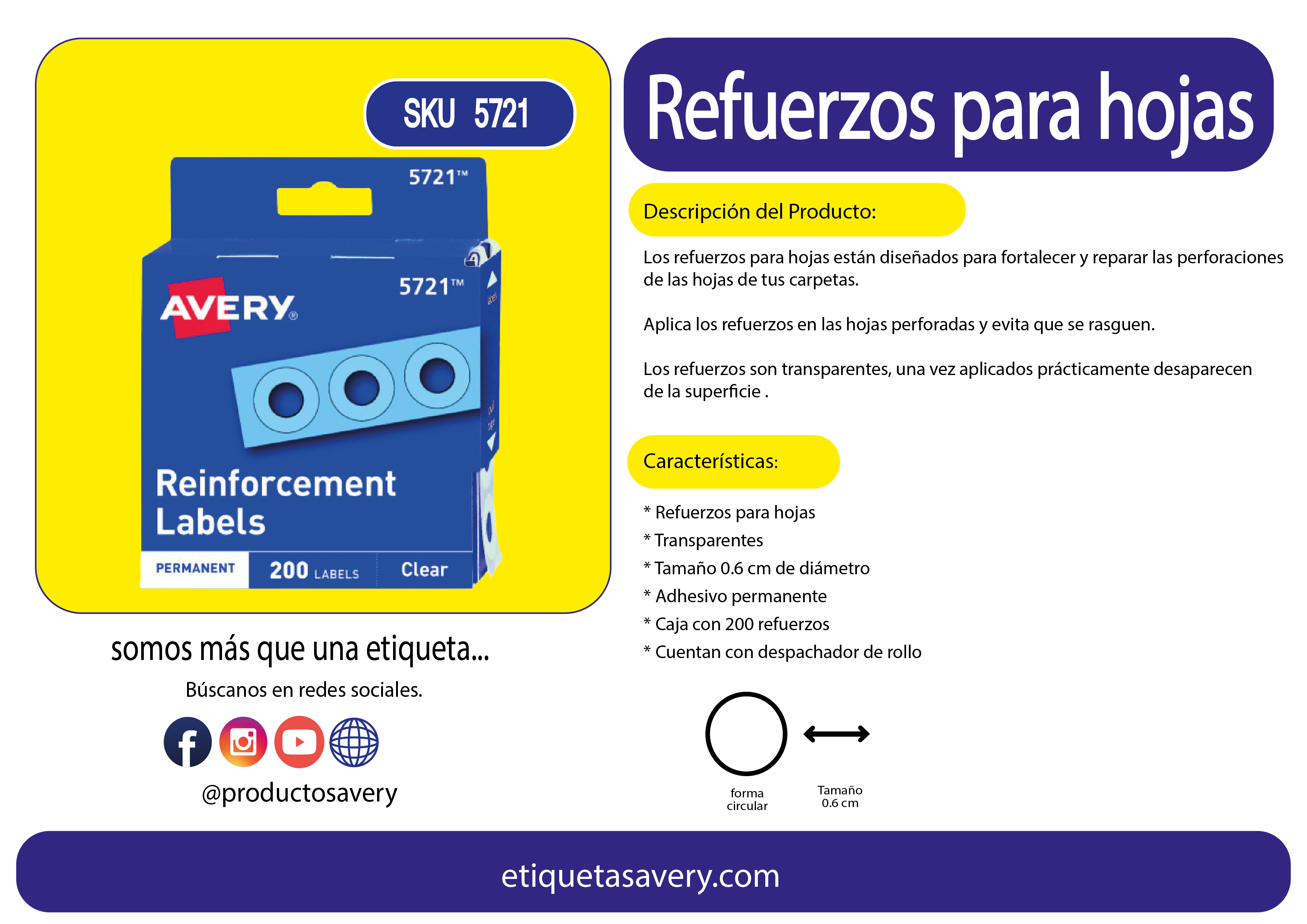 200 Etiquetas Refuerzo Adhesivo Avery Transparente Carpeta