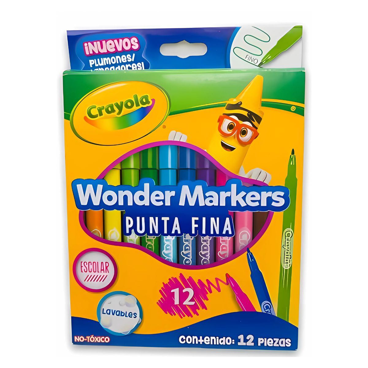 12 Plumones Escolar Punta Fina Wonder Marker Lavable Crayola