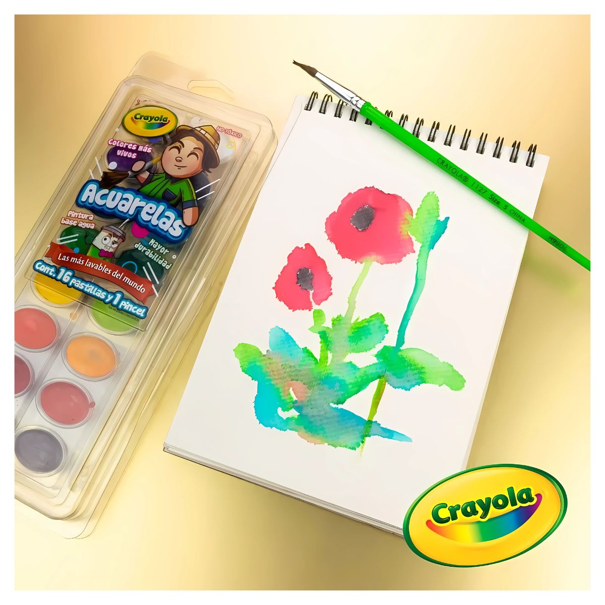 Acuarelas Crayola Base Agua Lavables 16 Colores Y 1 Pincel