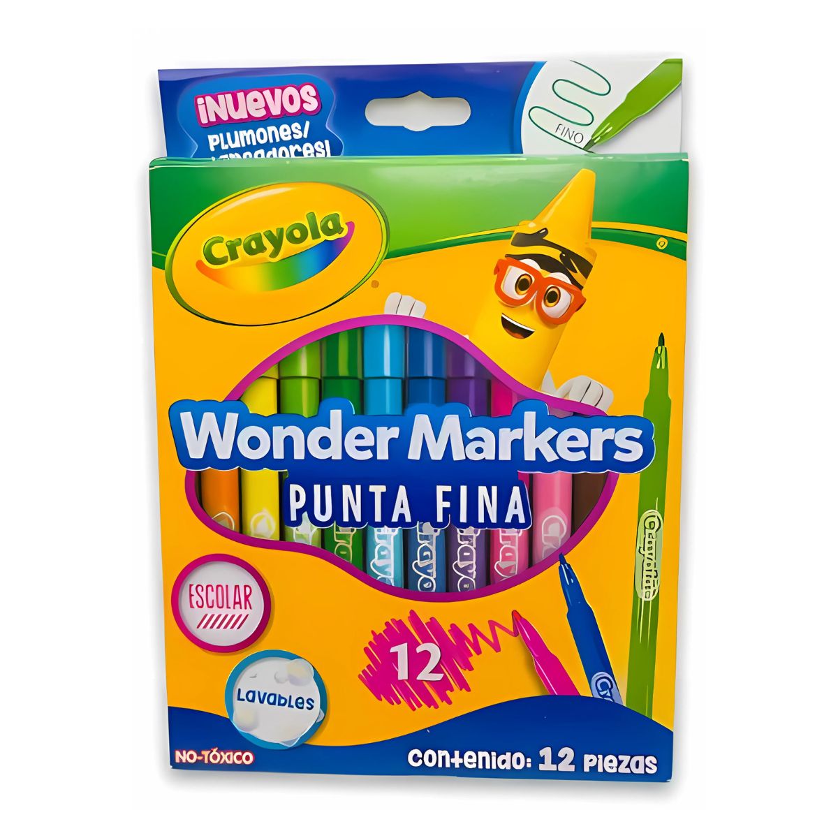 12 Plumones Escolar Punta Fina Wonder Marker Lavable Crayola