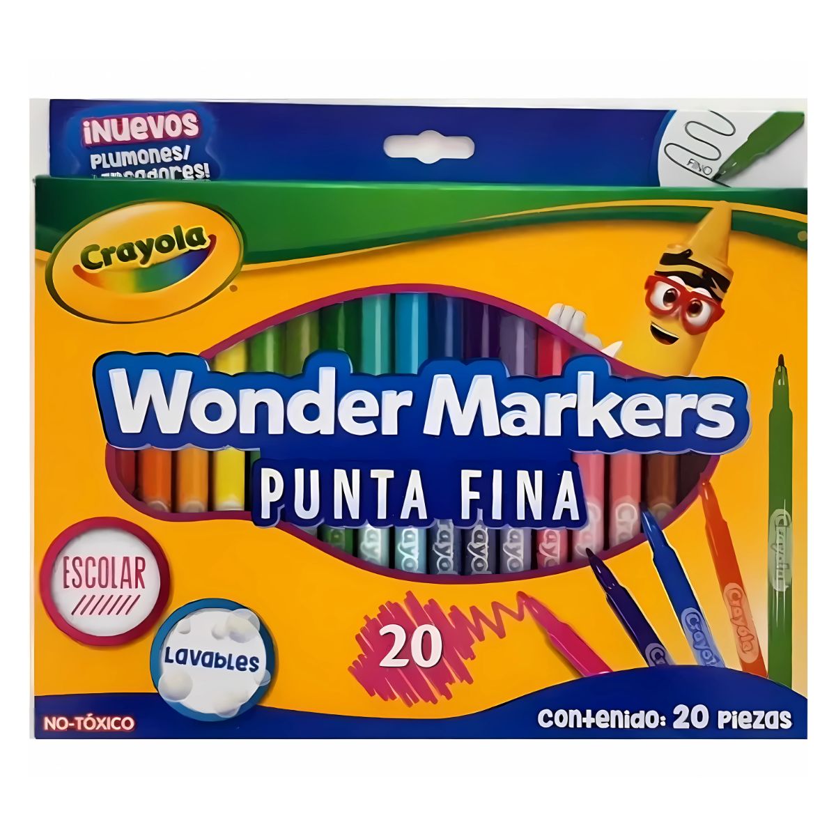 20 Plumones Escolar Punta Fina Wonder Marker Lavable Crayola