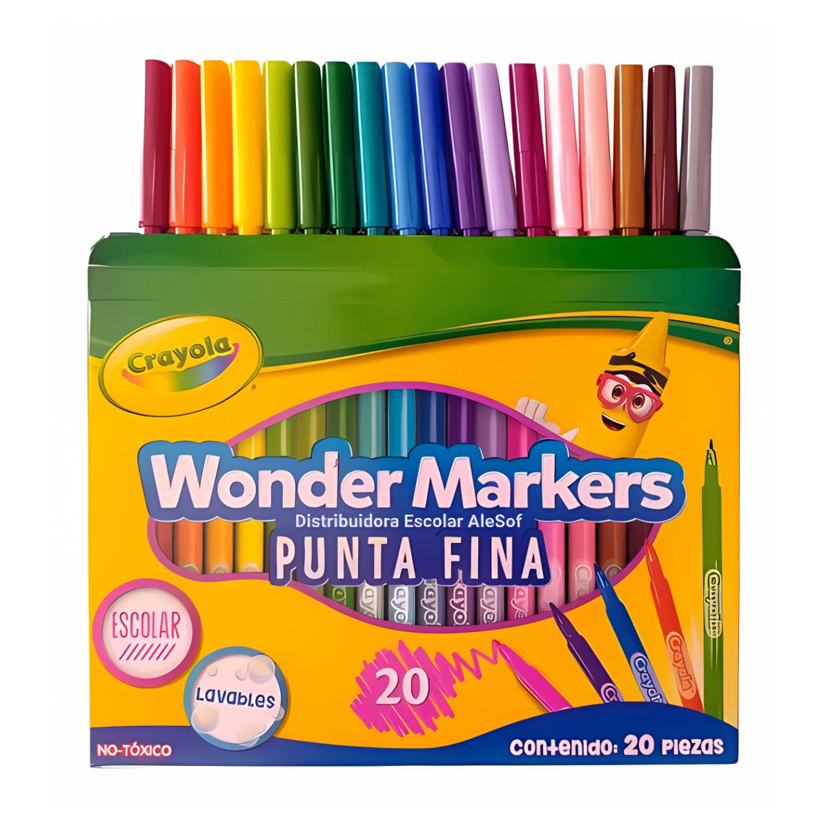 20 Plumones Escolar Punta Fina Wonder Marker Lavable Crayola