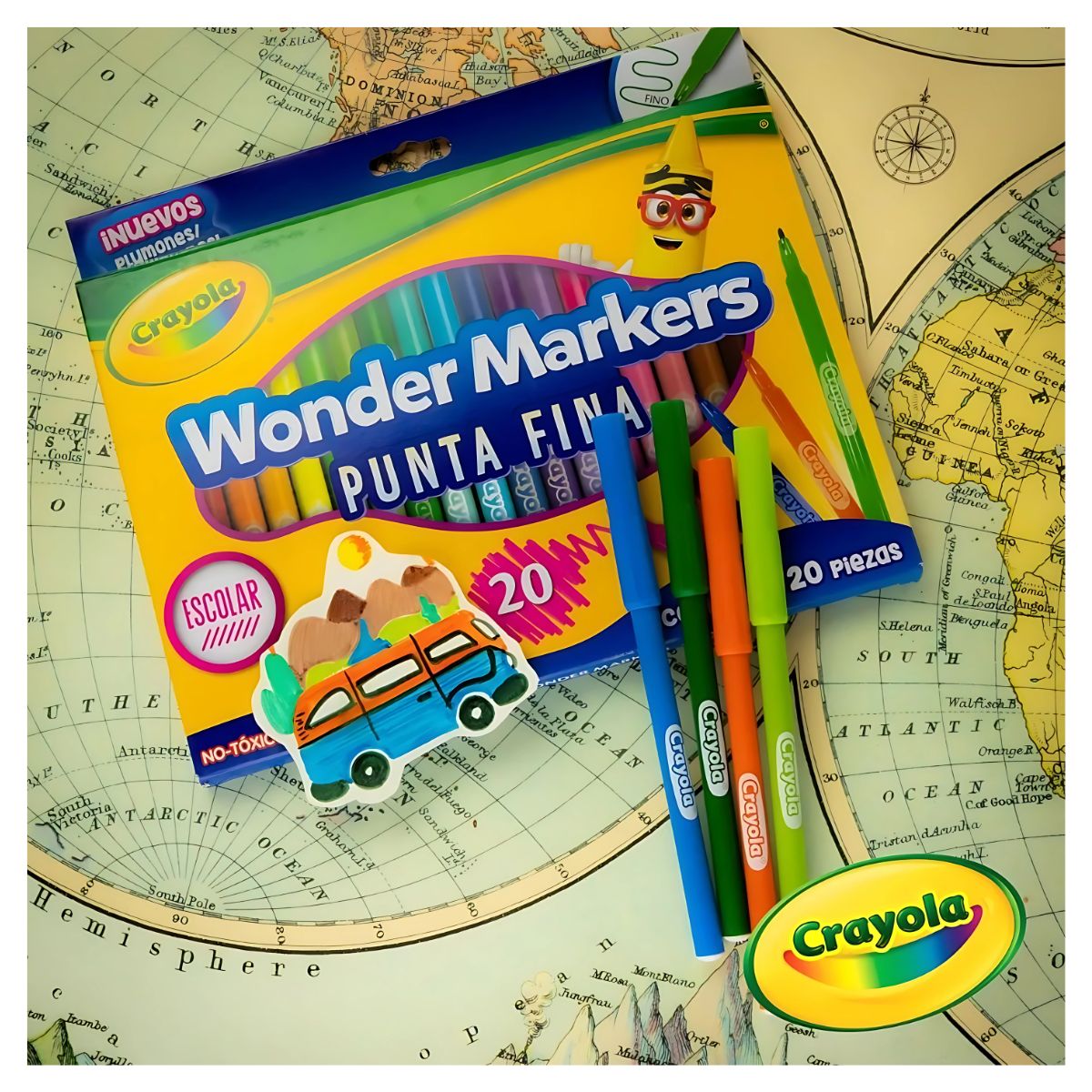 20 Plumones Escolar Punta Fina Wonder Marker Lavable Crayola