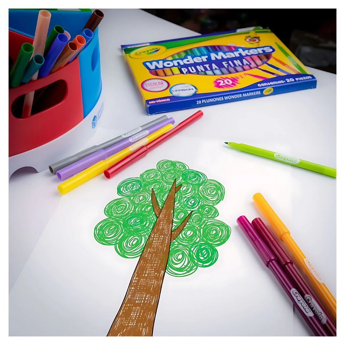 20 Plumones Escolar Punta Fina Wonder Marker Lavable Crayola