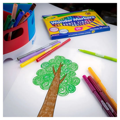20 Plumones Escolar Punta Fina Wonder Marker Lavable Crayola
