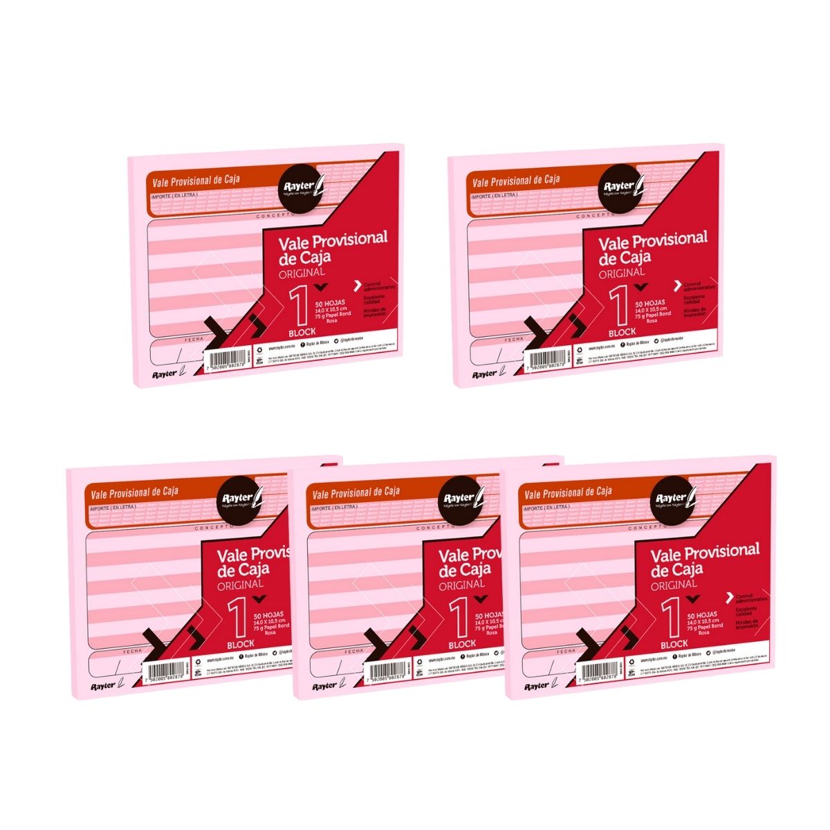 5 Blocks Vale Provisional Rosa Rayter 1/4 Hoja C/50h C/u