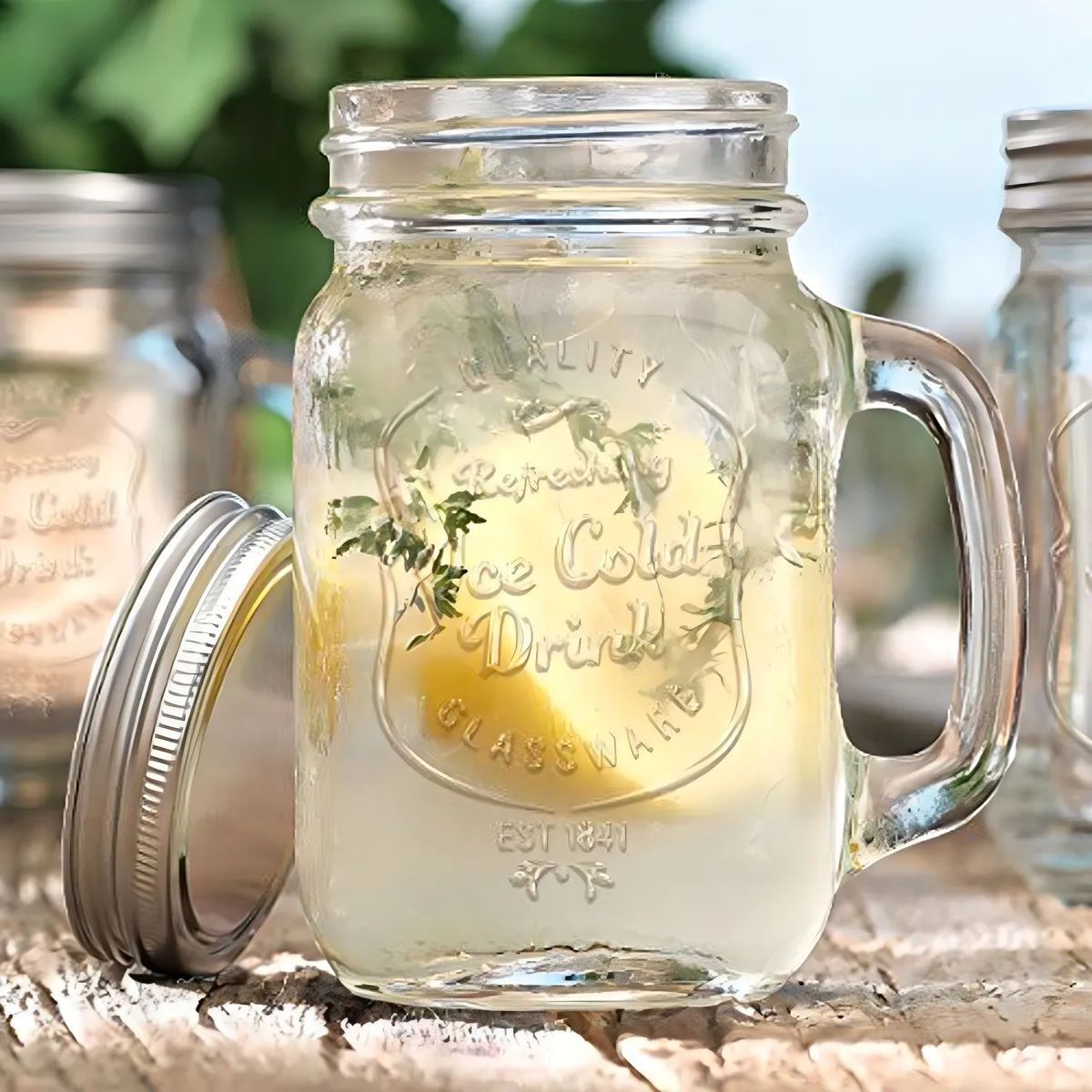 Kit Vitrolero 5 lt + 6 Tarros Mason Jar Asa Tapa Plata