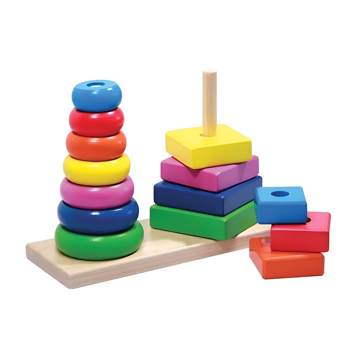 Pirámide 2 En 1 De Bloques Madera Ensartes Estimulación