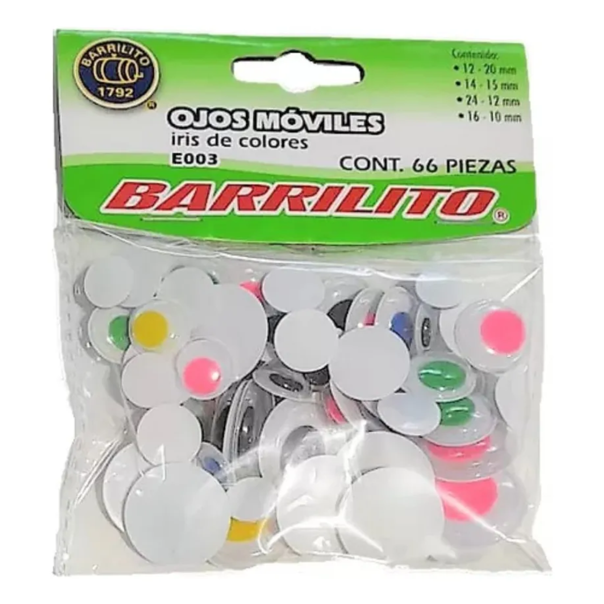66 Piezas Ojos Movibles Barrilito Iris Colores Manualidades Barrilito