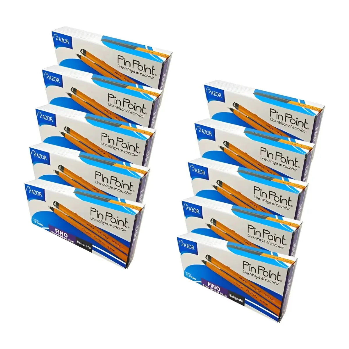 10 Cajas 12pz Boligrafos Azor Pin Point Punta Aguja 0.7m - Amarillo - Negro Pin Point