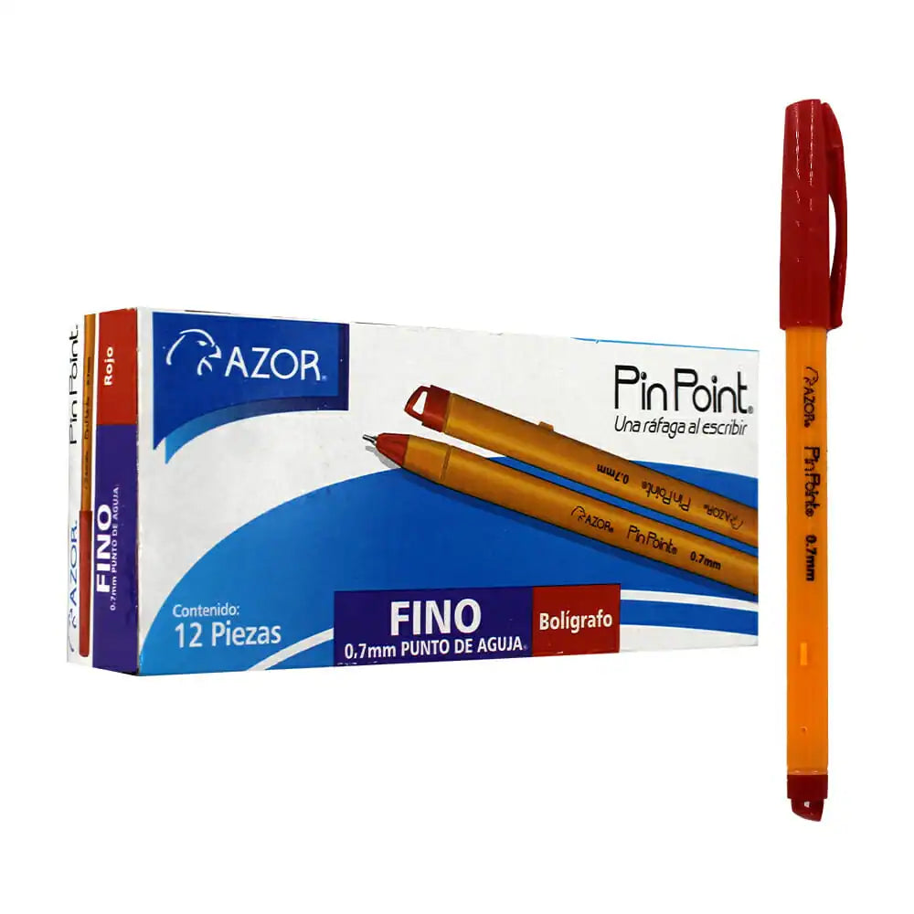 Bolígrafos Plumas Azor Pin Point Fino Punta Aguja 0.7mm 12 Piezas Elige Color - MarchanteMX