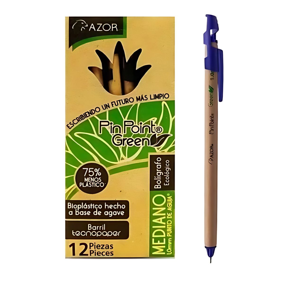 Bolígrafos Plumas Azor Pin Point Ecológico Mediano 1mm 12 Piezas Elige Color