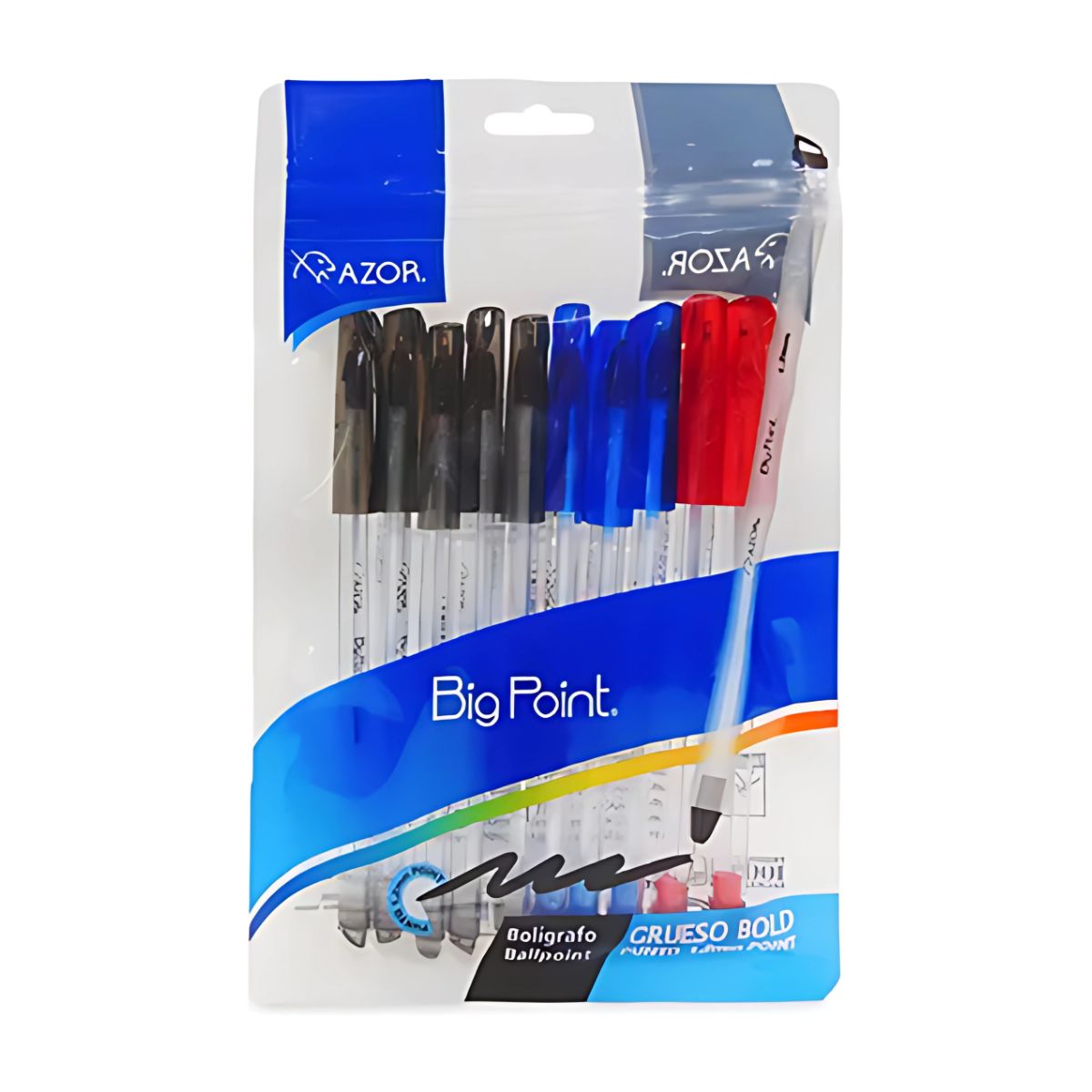 10 Boligrafos Big Point 1.2mm Azor Punta Gruesa Colores