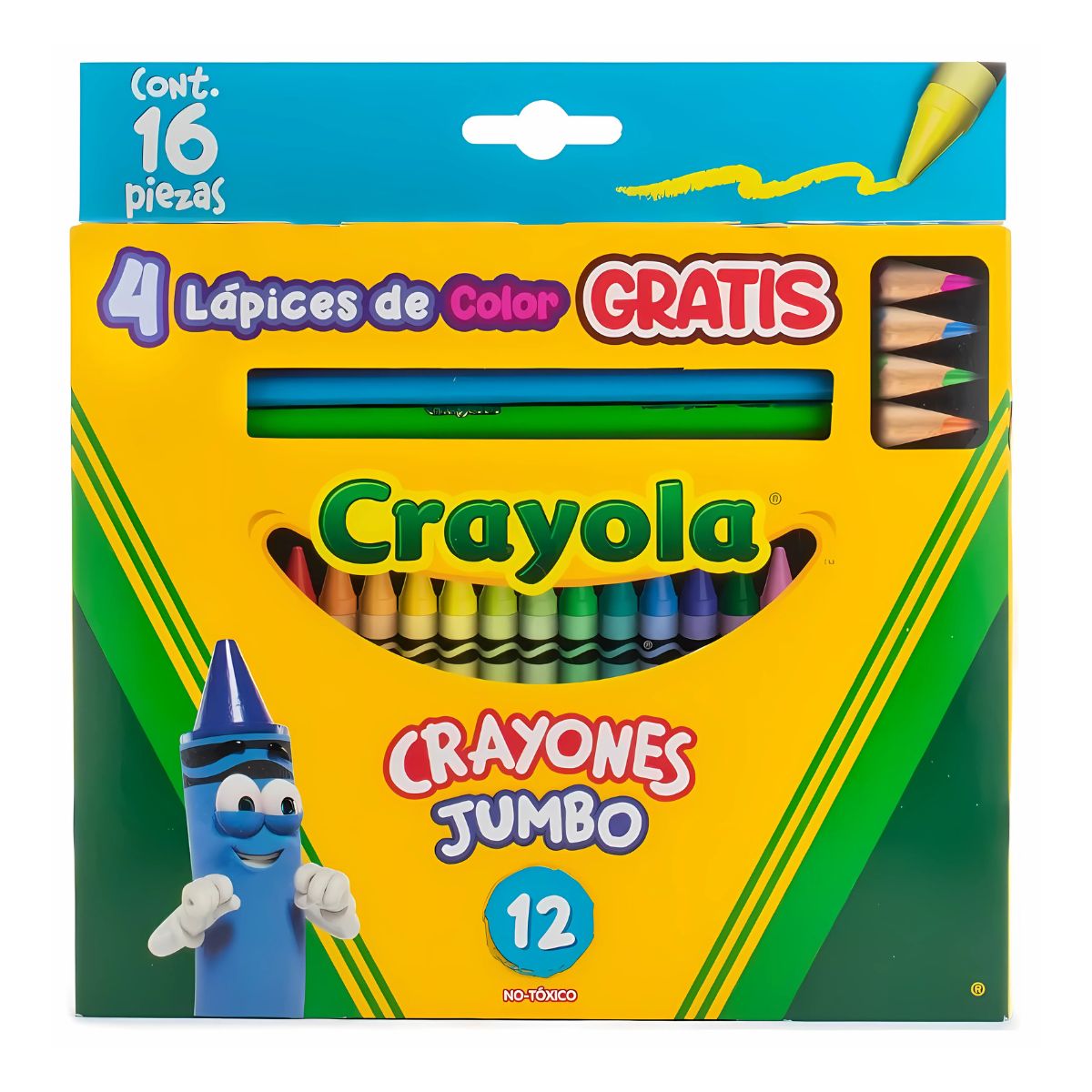 12 Crayones Jumbo Colores + 4 Lapices Color Crayola 16 Pzs