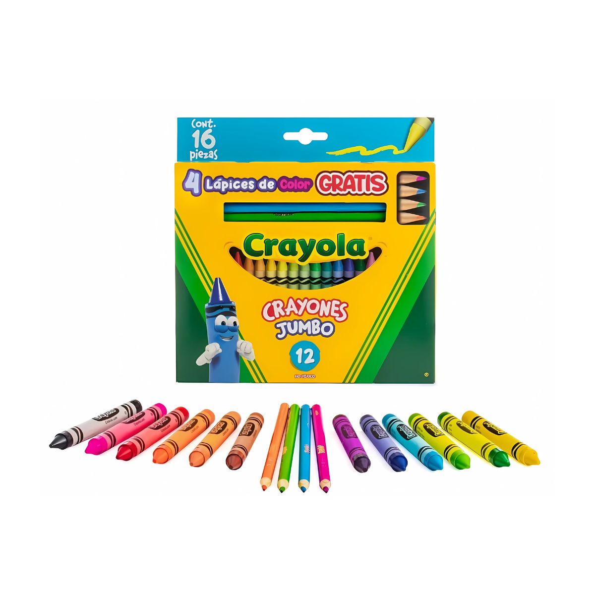 12 Crayones Jumbo Colores + 4 Lapices Color Crayola 16 Pzs