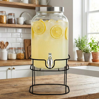 Kit Vitrolero 5 lt + 6 Tarros Mason Jar Asa Tapa Plata