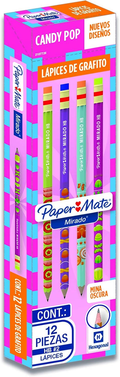 Lápices de Grafito Paper Mate Hexagonal Hb #2 Candy Pop 12 Piezas