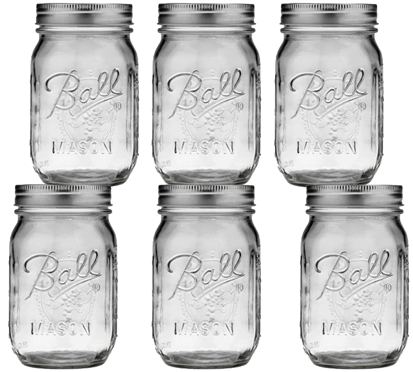 6 Pack Mason Jars Ball 16 Oz (6 Piezas) Boca Regular