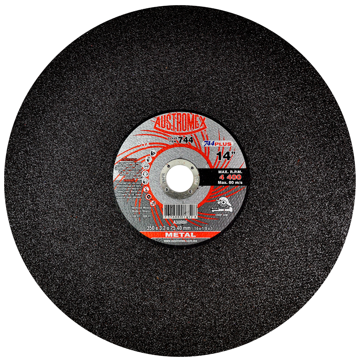 10 piezas Disco Abrasivo Corte 744 Austromex, de 350 x 3.2 x 25.40 mm