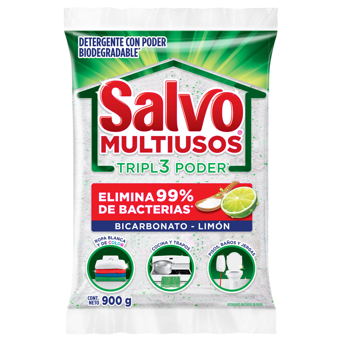 Salvo Multiusos Detergente En Polvo 900g Triple Poder