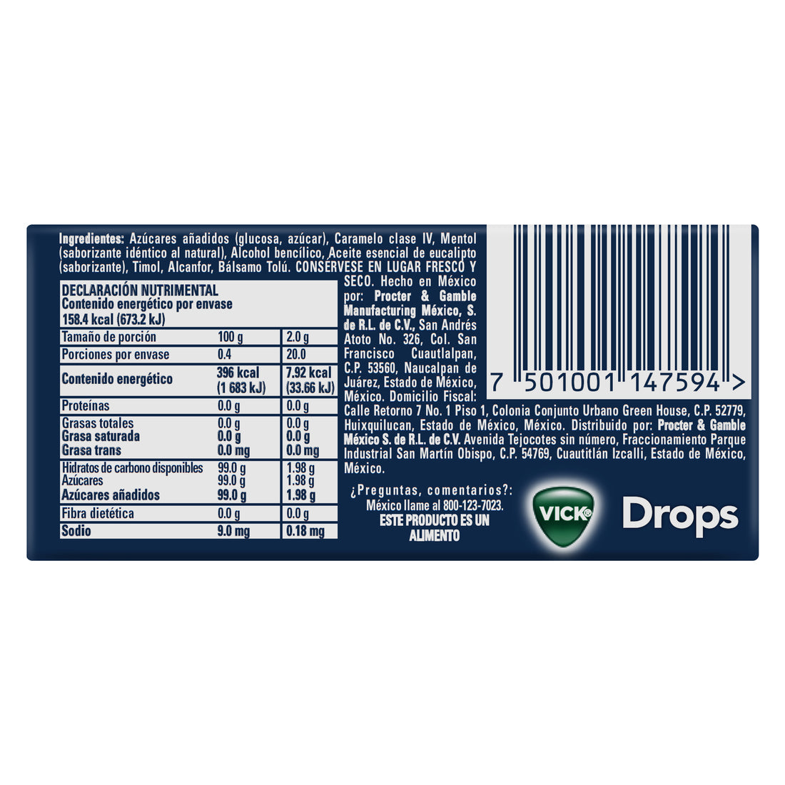 Vick Drops Pastillas Sabor Mentol Caramelo Macizo