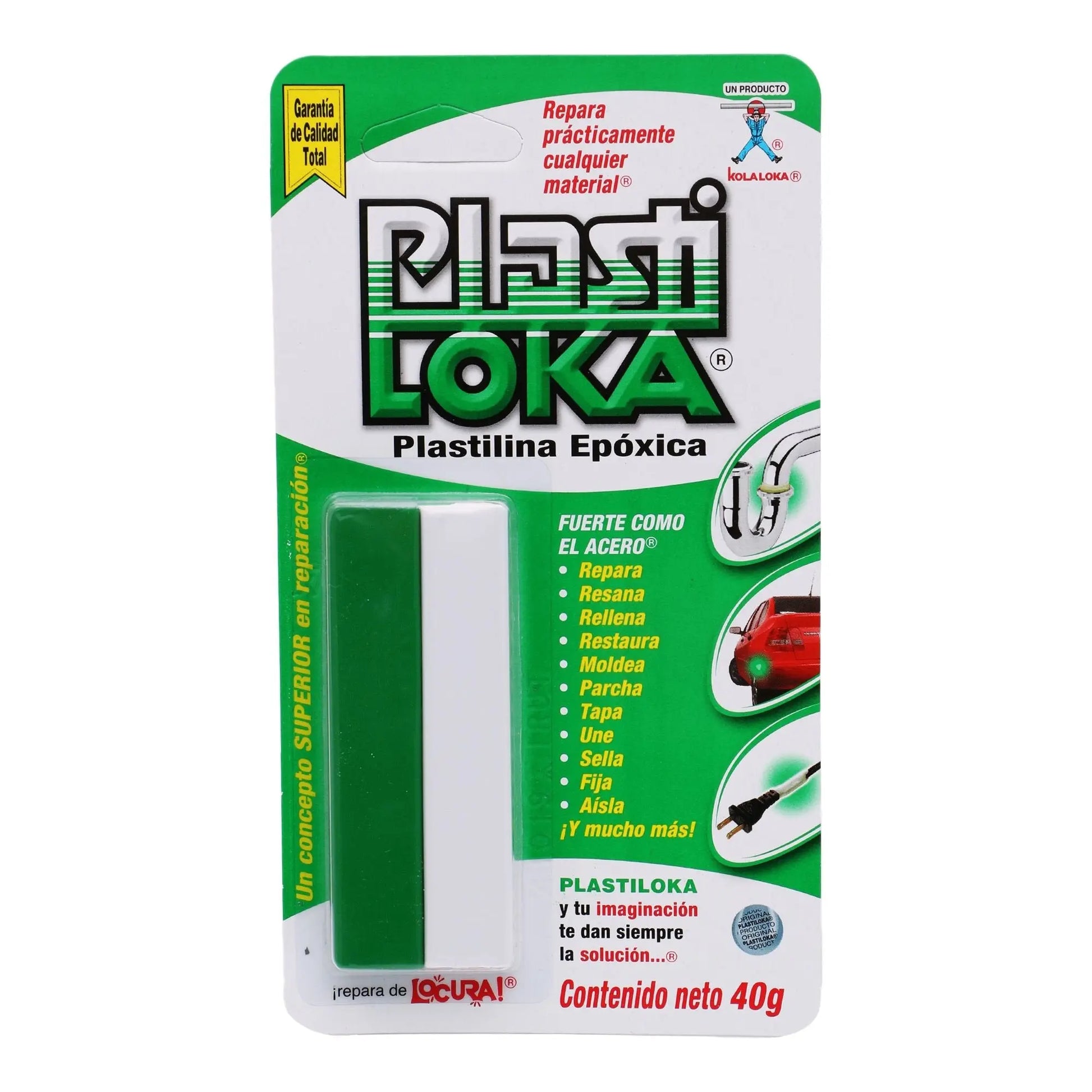 Plastilina Epoxica Plastiloka 40g Verde Kola Loka Reparación - Kola loka - empaque