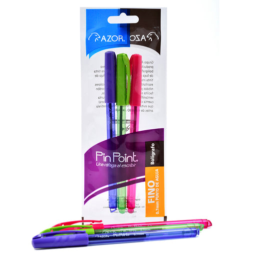 Bolígrafos Plumas Azor Surtido Pin Point Punto Fino 0.7mm 3 Piezas Elige Color - MarchanteMX