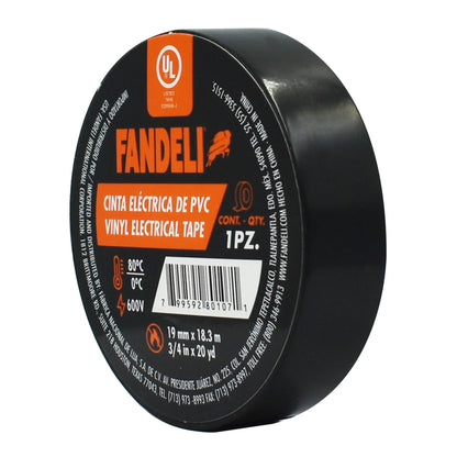 Paquete 10 piezas Cinta Eléctrica de PVC UL Fandeli Negro Alta Resistencia y Adhesión Fandeli
