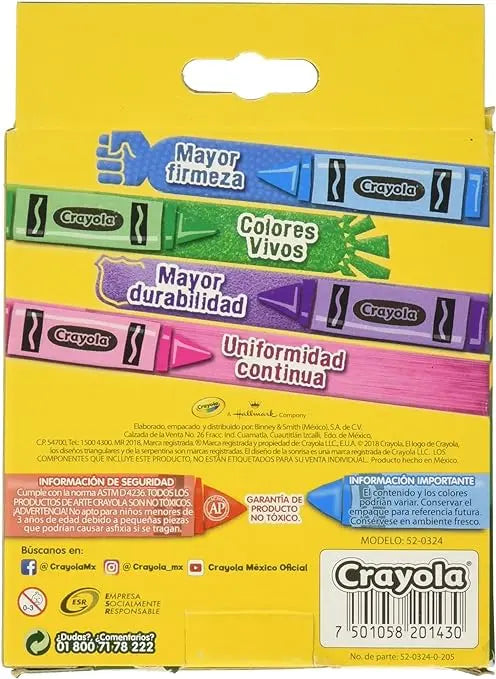 24 Crayones Jumbo Redondos Escolares Dibujo Colorear Crayola - Crayola - vista trasera