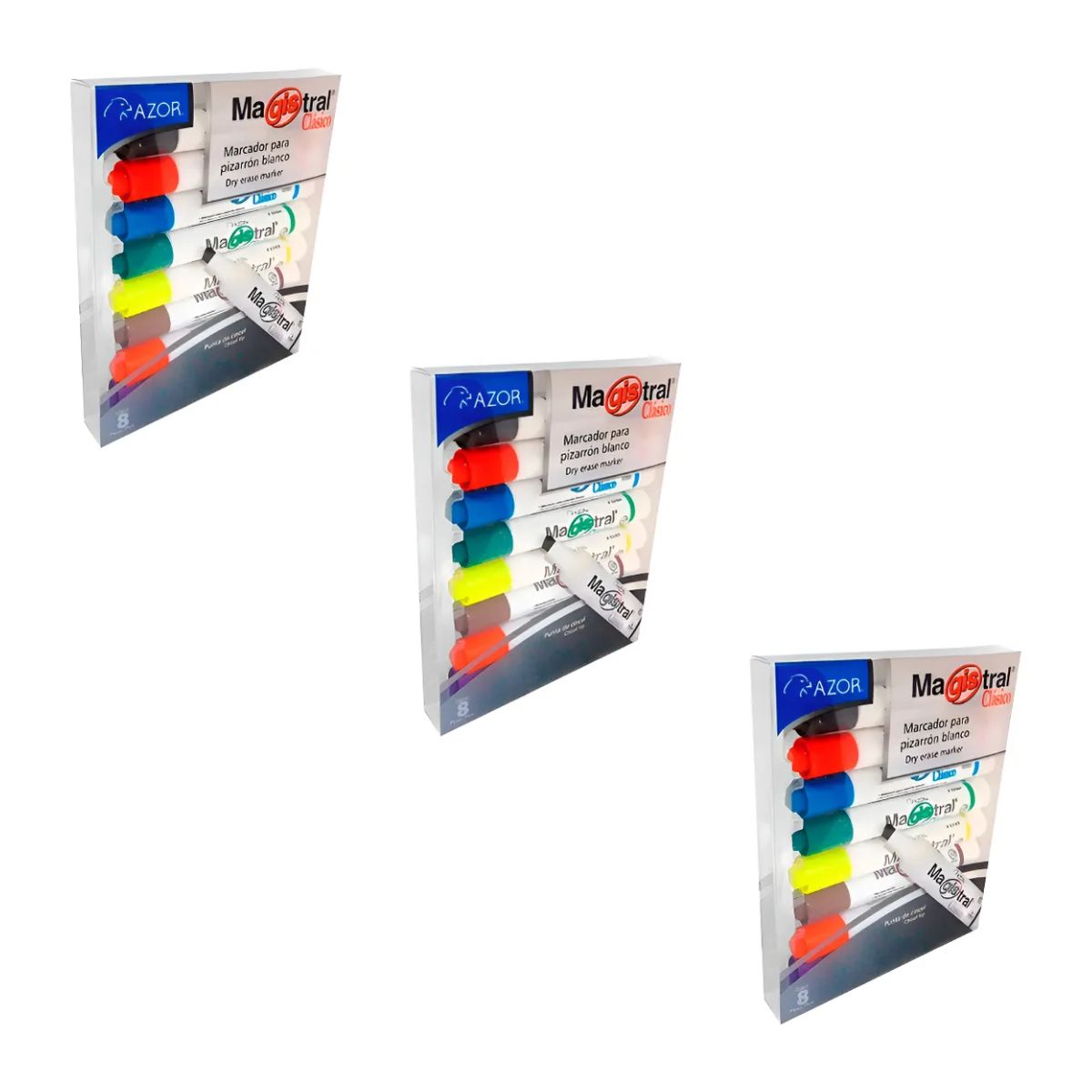 3 Pack Marcador Pizarron Blanco Magistral Clasico 8 Pz Colores