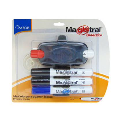 Marcadores Pizarron Blanco Azor Magistral Didactico 4 Piezas + Borrador