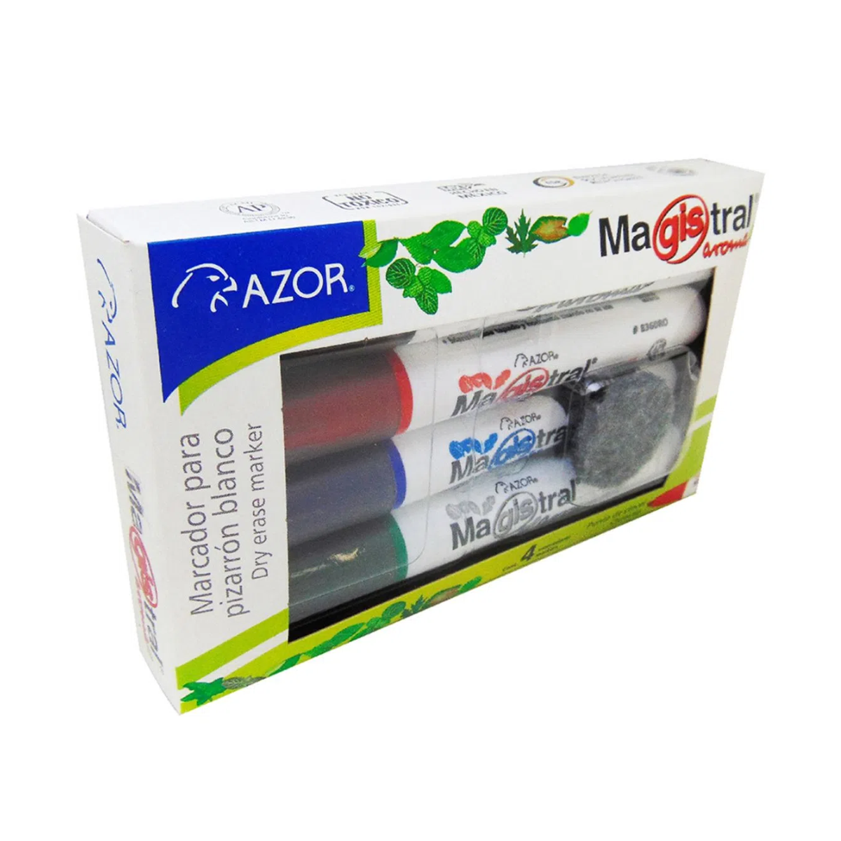Marcadores Azor para Pizarrón Blanco Magistral con Aroma Cincel 6mm 4 Piezas