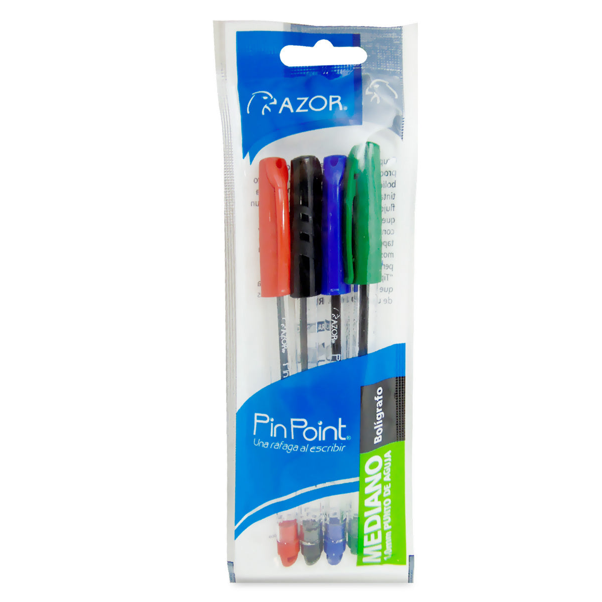 Boligrafos Pluma Azor Pin Point Punta 1.0mm Color Surtido 4 Piezas