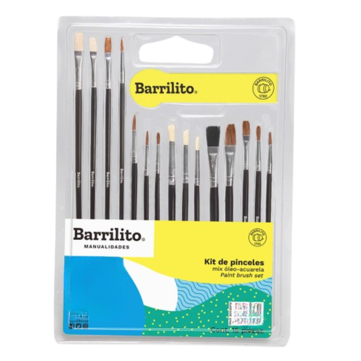 15 Pinceles Mix Barrilito 8043kpm Acuarela Oleo Manualidades