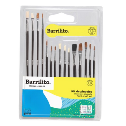 15 Pinceles Mix Barrilito 8043kpm Acuarela Oleo Manualidades