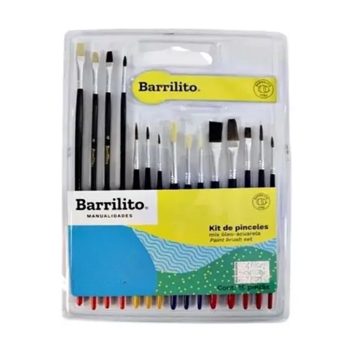 15 Pinceles Mix Barrilito 8043kpm Acuarela Oleo Manualidades