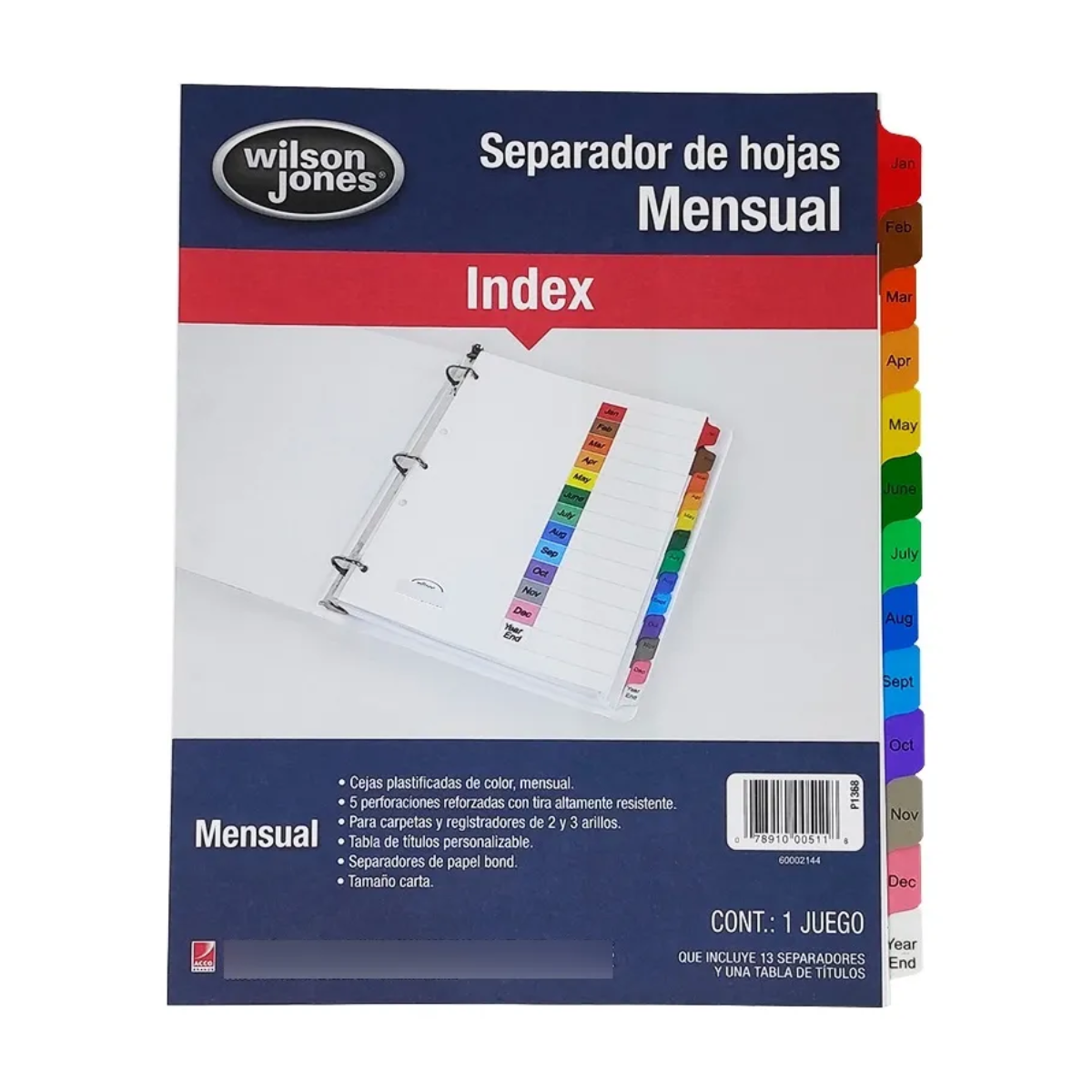 Separador Mensual Wilson Jones Cejas C/colores T/carta P1368