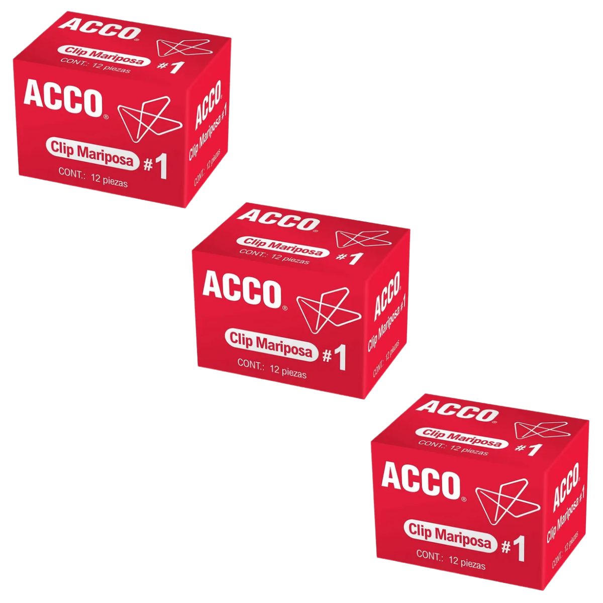 3 Cajas Clip Mariposa No. 1 Acco 12pz/cu Plateado