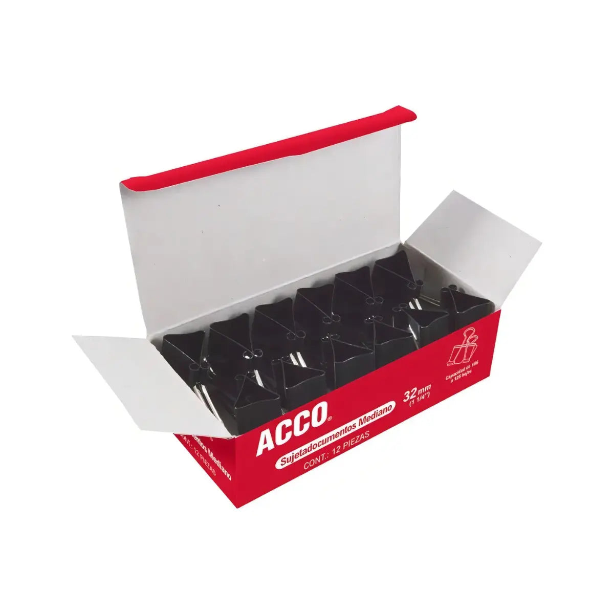 12 Piezas Sujeta Documentos Mediano 32 MM - ACCO