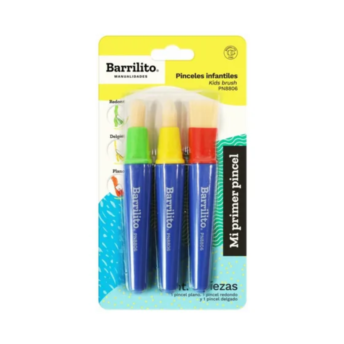 Paquete 3 Pinceles Escolares Barrilito Nylon Cerdas Crema