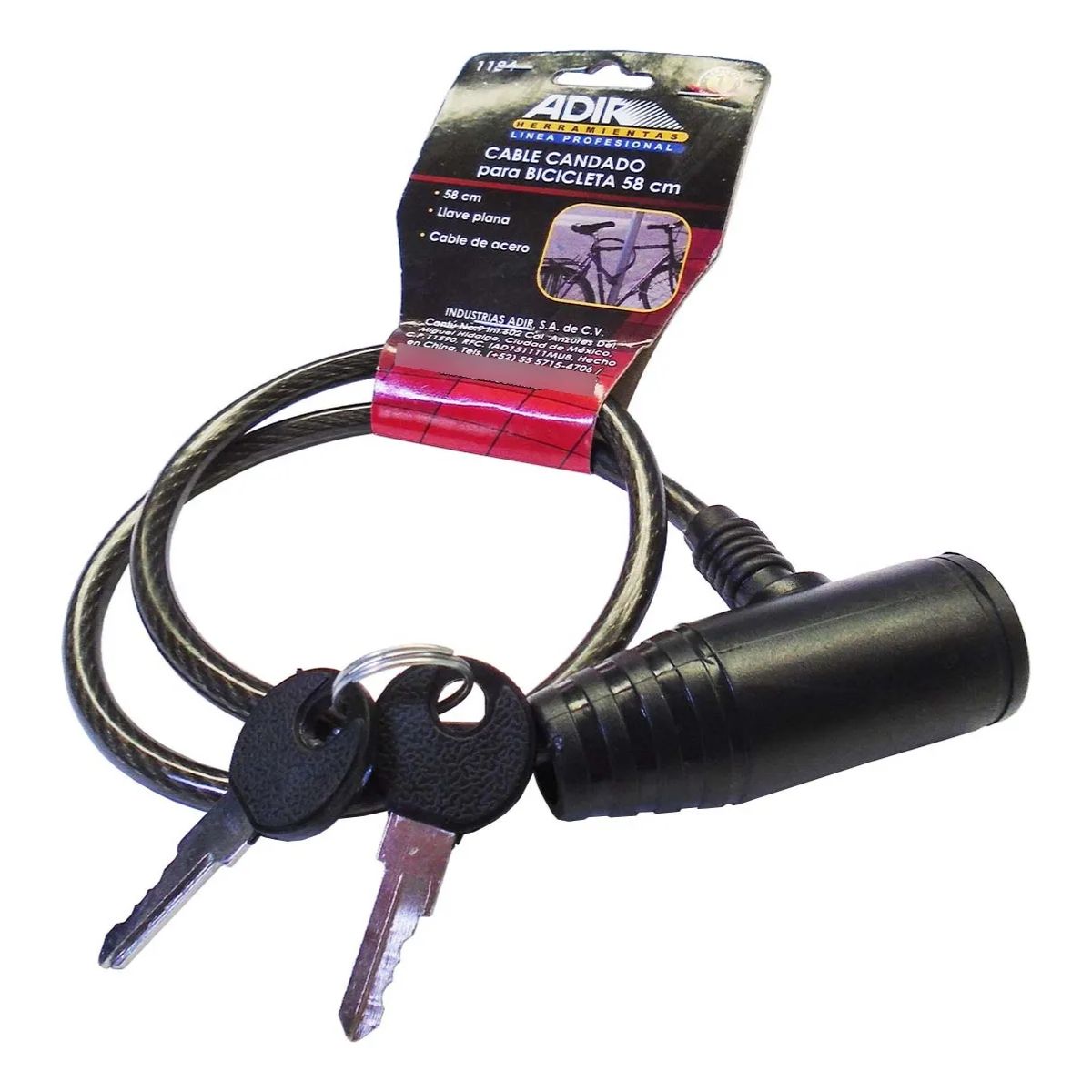 Cable Candado Adir Bicicleta 58 cm Negro Resistente