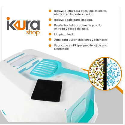 Arenero Adir Gato Cerrado Pala Filtro Sanitario Azul