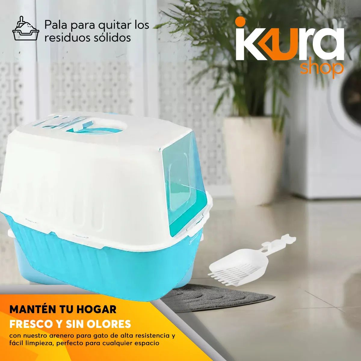 Arenero Adir Gato Cerrado Pala Filtro Sanitario Azul