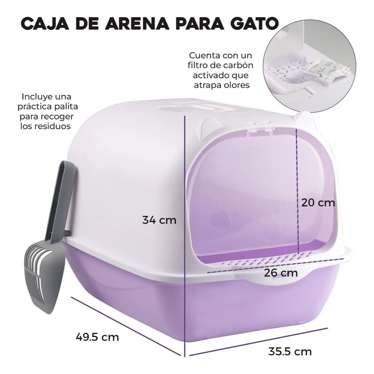 Arenero Adir Cerrado Gatos Sanitarios Pala Morado