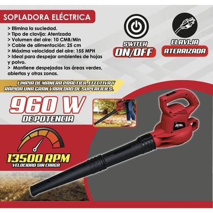 Sopladora Electrica Adir 960 W Baterias 360 km/h