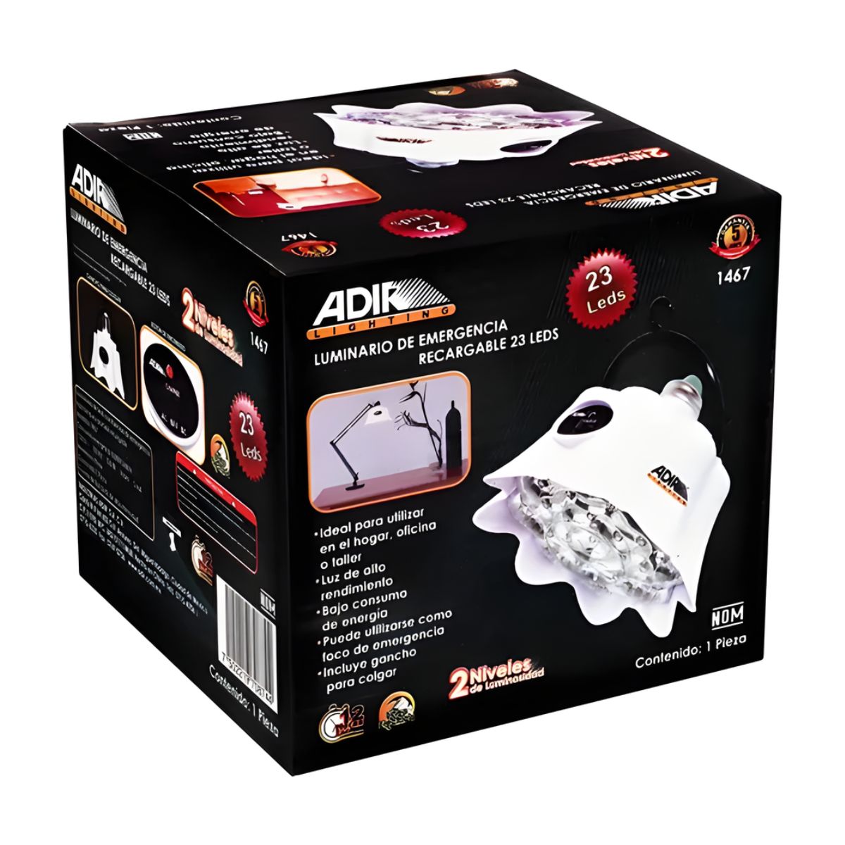 Lampara De Emergencia Recargable 23 LEDS Con Gancho Adir