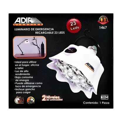 Lampara De Emergencia Recargable 23 LEDS Con Gancho Adir