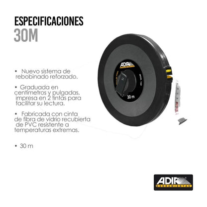 Cinta Larga Métrica De Fibra De Vidrio 50 Metros Adir 161