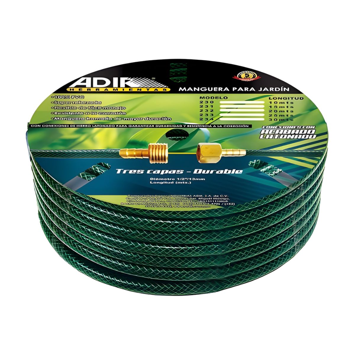 Manguera Para Jardin Adir 20 m Conexion Laton 1/2"