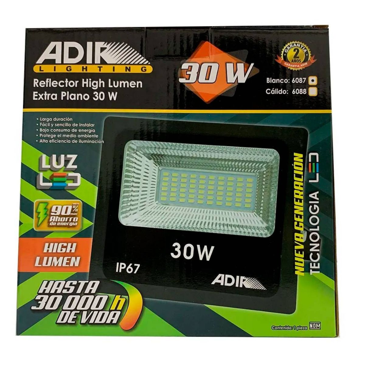 Reflector SMD LED Extra Plano 30W Nueva Generacion Blanco Adir